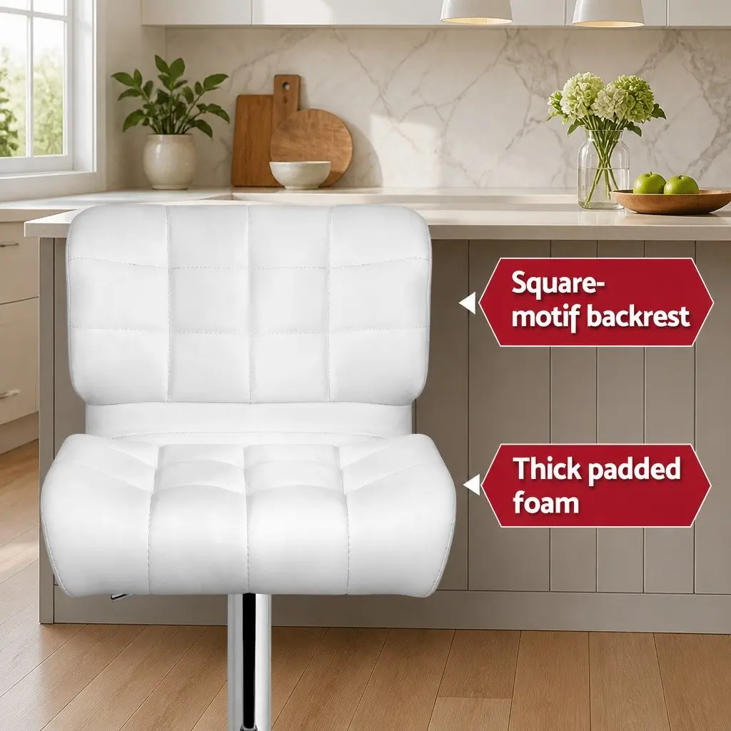 Bar Stools Gas Lift Padded Seat Swivel Chair Chrome Base White Set of 2