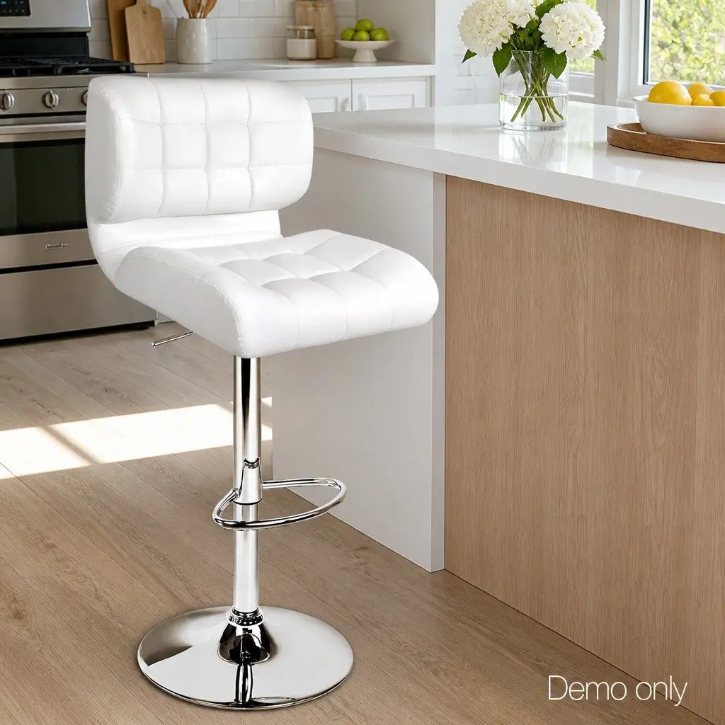 Bar Stools Gas Lift Padded Seat Swivel Chair Chrome Base White Set of 2