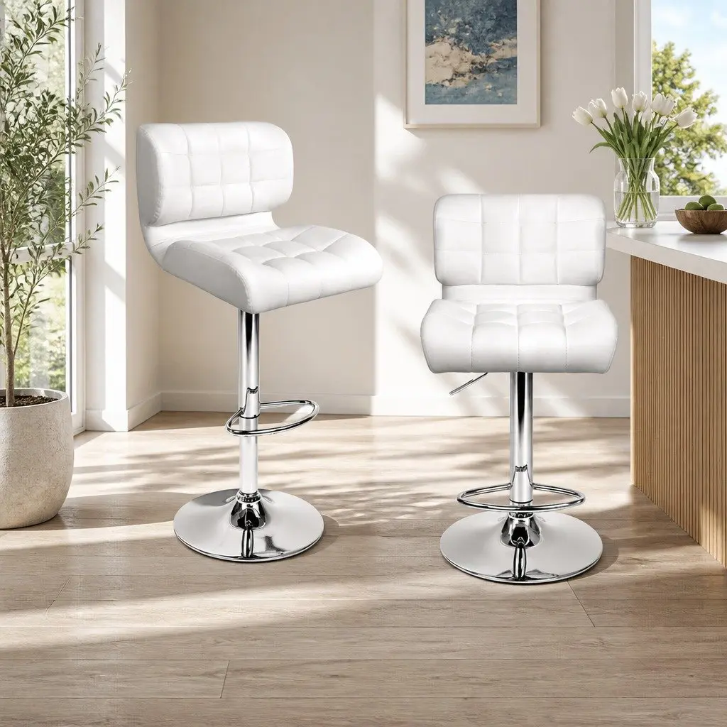Bar Stools Padded Seat Swivel Gas Lift 4 Piece White