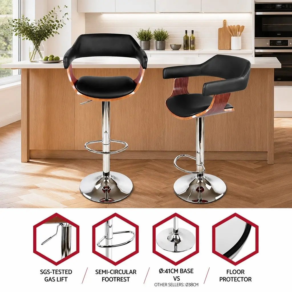 Bar Stools Swivel Chair Adjustable Height Black Padded Seat Chrome Base