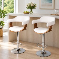 Adjustable Bar Stools With Wooden Seat Set of 2