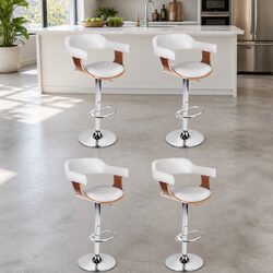 Adjustable Height White Bar Stools with Chrome Base - Set of 4
