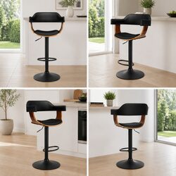 Set of 4 Adjustable Black Bar Stools with Armrests