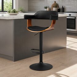 Adjustable Black Bar Stools with Gas Lift and Armrests