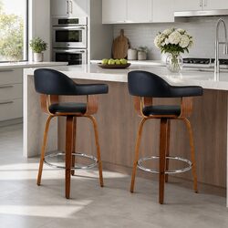 Bar Stools Set of 2 with Padded Seats and Wood Legs