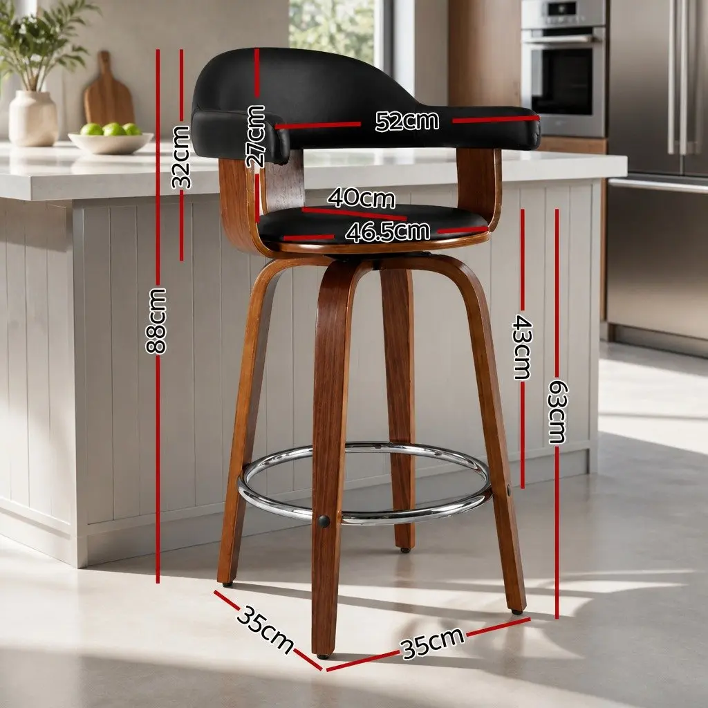 Bar Stools Padded Seat Rotatable Mid-Height Backrest Black
