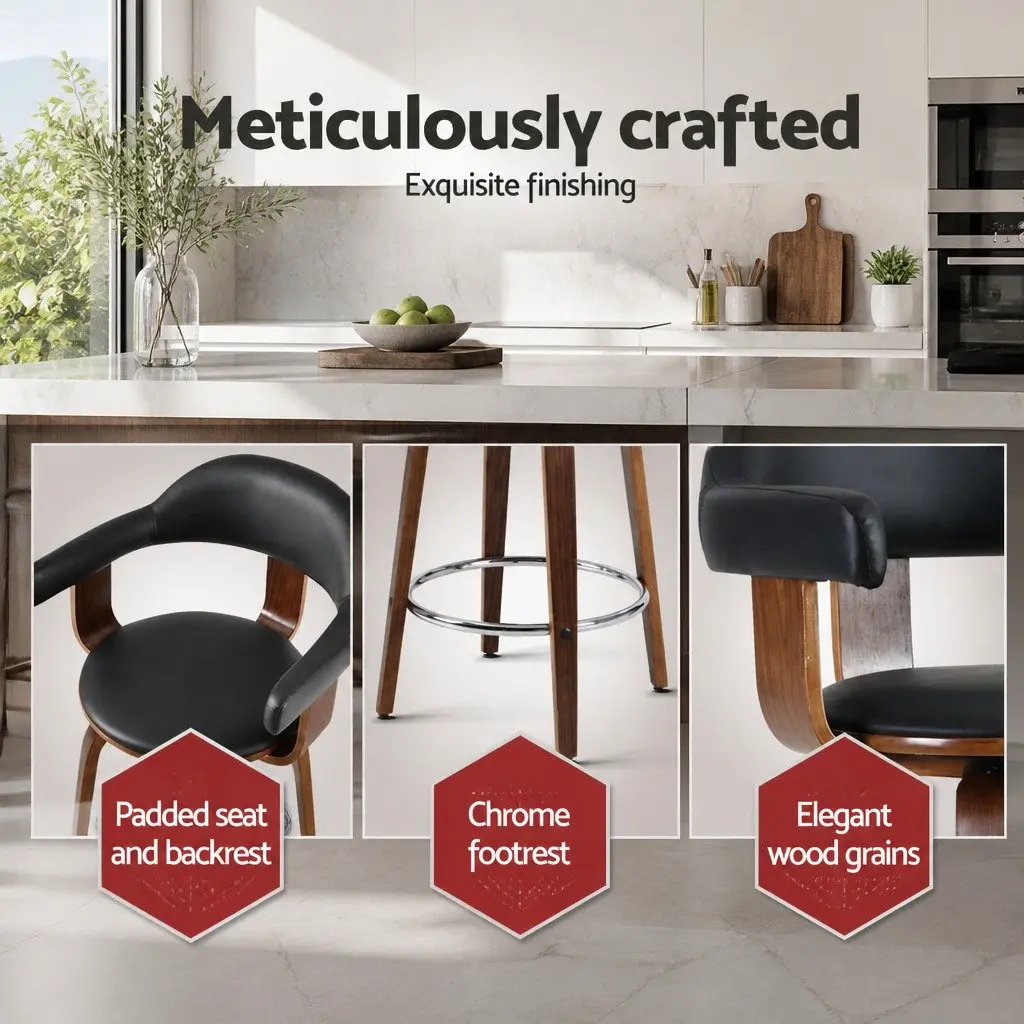 Bar Stools Padded Seat Rotatable Mid-Height Backrest Black