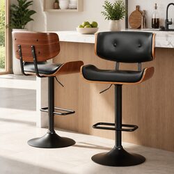 Adjustable Height Black Bar Stools with Steel Base
