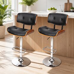 Adjustable Bar Stools Set of 2 with Wooden and Chrome Base