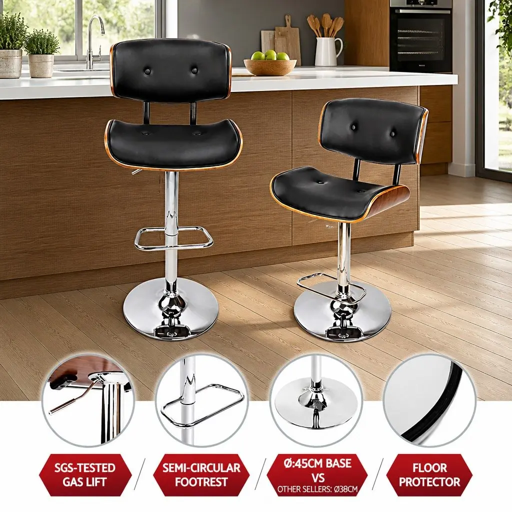 Bar Stools Swivel Padded Seat Height Adjustable Chrome Base Wooden Black