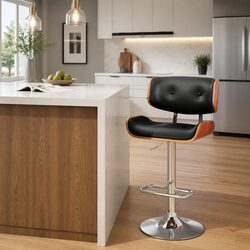 Gas Lift Adjustable Bar Stool with Black PU Leather Seat