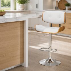Gas Lift Bar Stool with Chrome Base and Wooden Seat