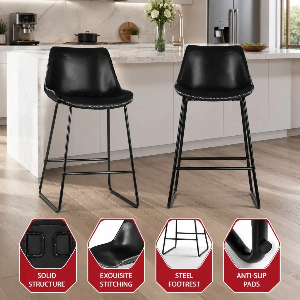 Bar Stools Padded Seat Kitchen Counter Height Black Metal Frame Set of 4