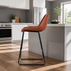 Set of 2 Kitchen Bar Stools with PU Leather and Steel Frame