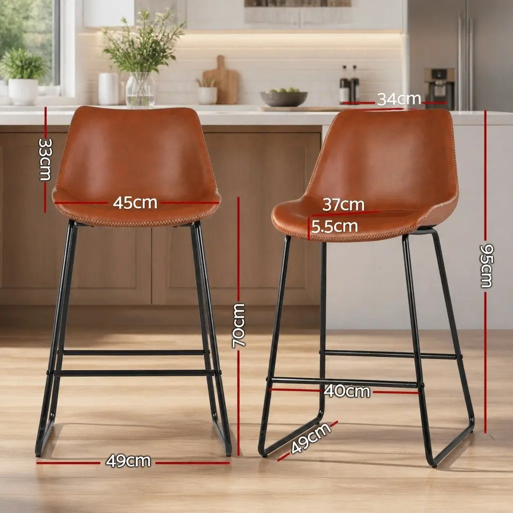 Bar Stools Set of 4 Brown Padded Seat Metal Legs Kitchen Dining Chair