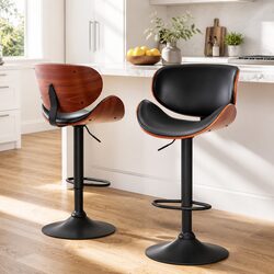 Set of 2 Adjustable Black Bar Stools with Footrest