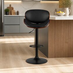 Adjustable Black PU Leather Bar Stools with Swivel Seat