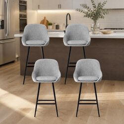 4 Upholstered Bar Stools with Metal Legs in Grey