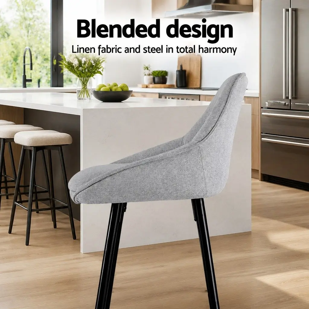 Bar Stools Upholstered Padded Seat 60cm Height Grey Set of 4