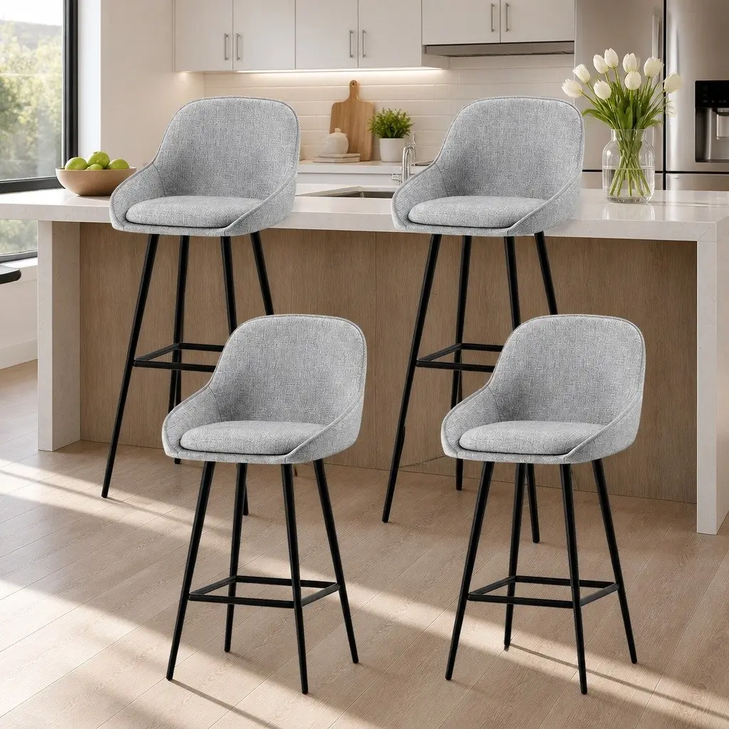 Bar Stools Upholstered Padded Seat 60cm Height Grey Set of 4