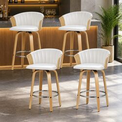 Swivel Bar Stool Set of 4 with Chrome Footrest and Backrest