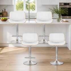 4 Pack Adjustable Bar Stools White Leather Kitchen Chairs