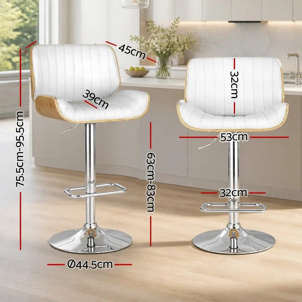 Bar Stools Adjustable Height 4 Pack Comfort White Leather Swivel