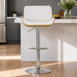 Adjustable Height Bar Stool with Swivel Function and Wooden Seat