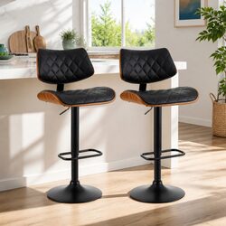 Adjustable Black Bar Stools with PU Leather Seat