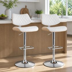 Set of 2 White Bar Stools with Gas Lift and Swivel