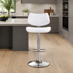 White Adjustable Height Bar Stool with Swivel and Floor Protector
