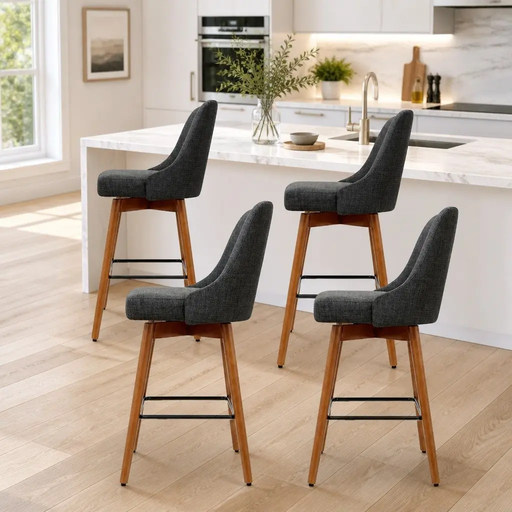 Bar Stools Mid-Height Swivel Seat Charcoal Set of 4