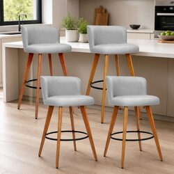 Set of 4 Bar Stools with Padded Backrest in Light Grey