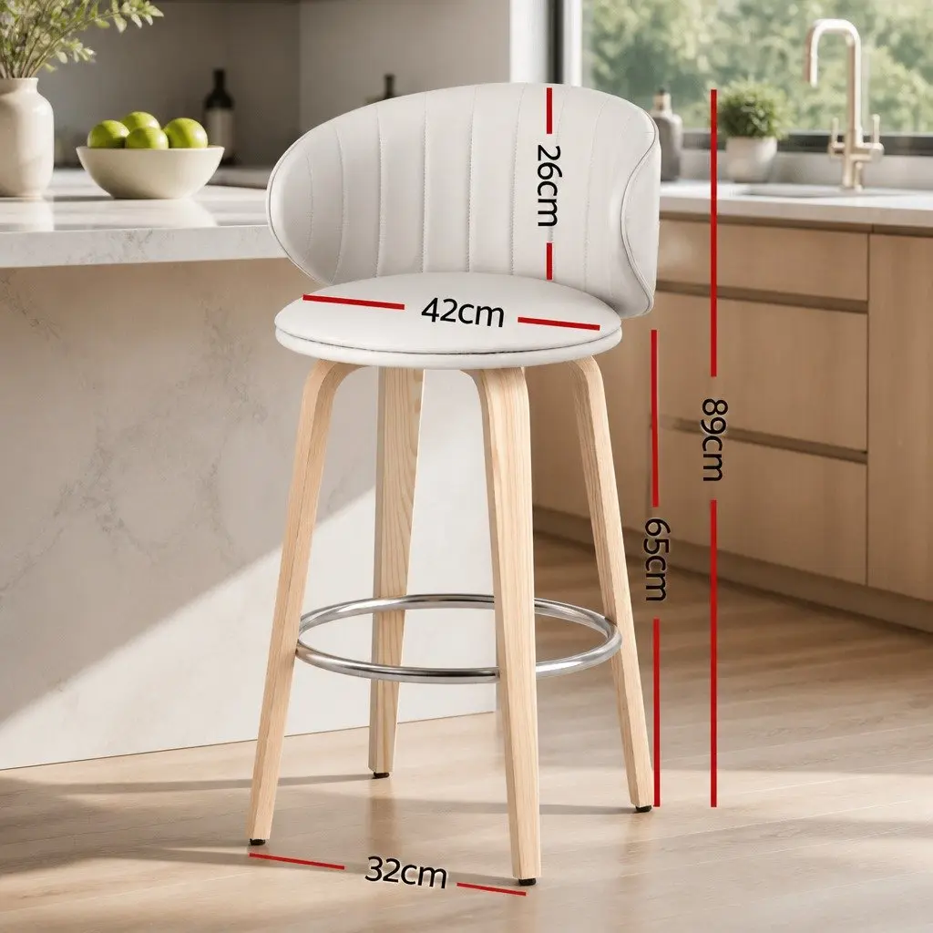 Bar Stools Ergonomic Padded Seat 65 cm Beige
