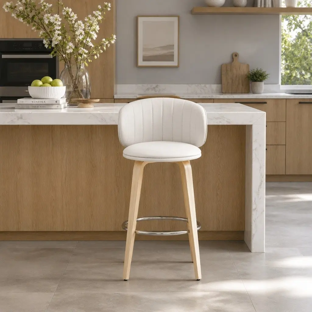 Bar Stools Ergonomic Padded Seat 65 cm Beige