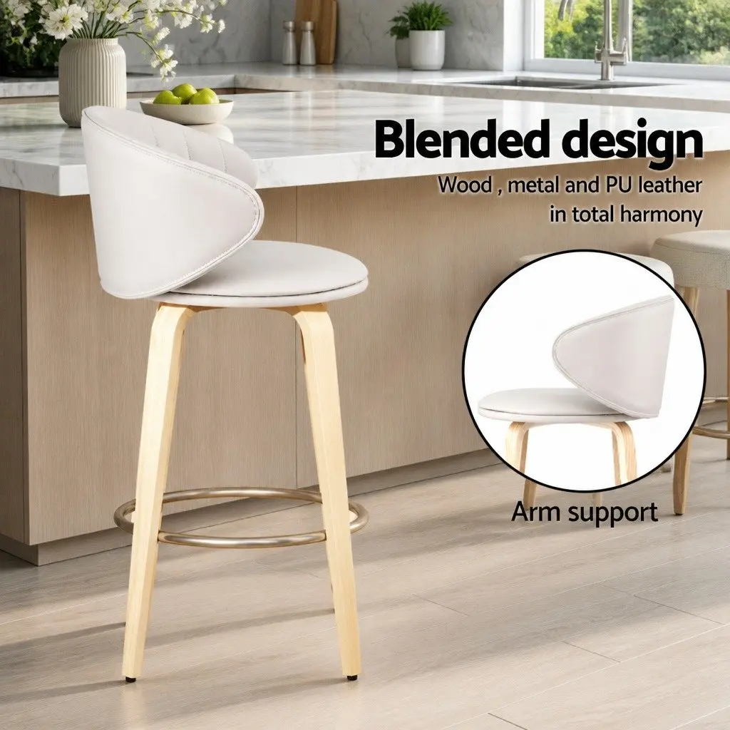 Bar Stools Ergonomic Padded Seat 65 cm Beige