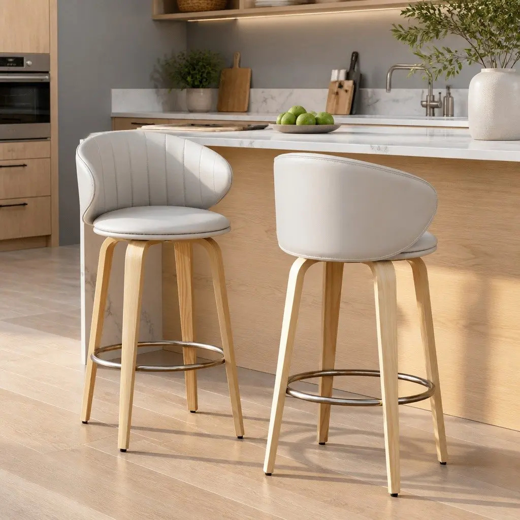 Bar Stools Ergonomic Padded Seat 65 cm Beige