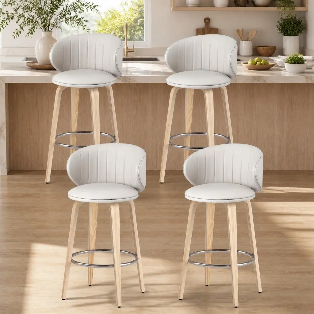 Bar Stools Padded Seat Contoured Backrest 65cm Beige Set of 4