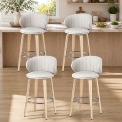 Set of 4 Bar Stools with Padded Seating and Wood Frame