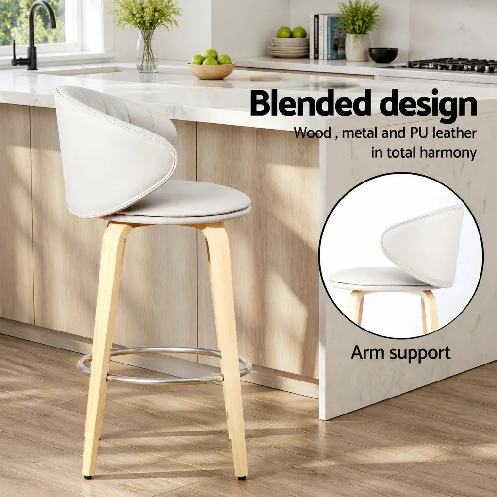 Bar Stools Padded Seat Contoured Backrest 65cm Beige Set of 4
