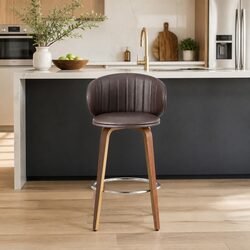 Set of 4 Brown Bar Stools with Padded Seats and Backrests
