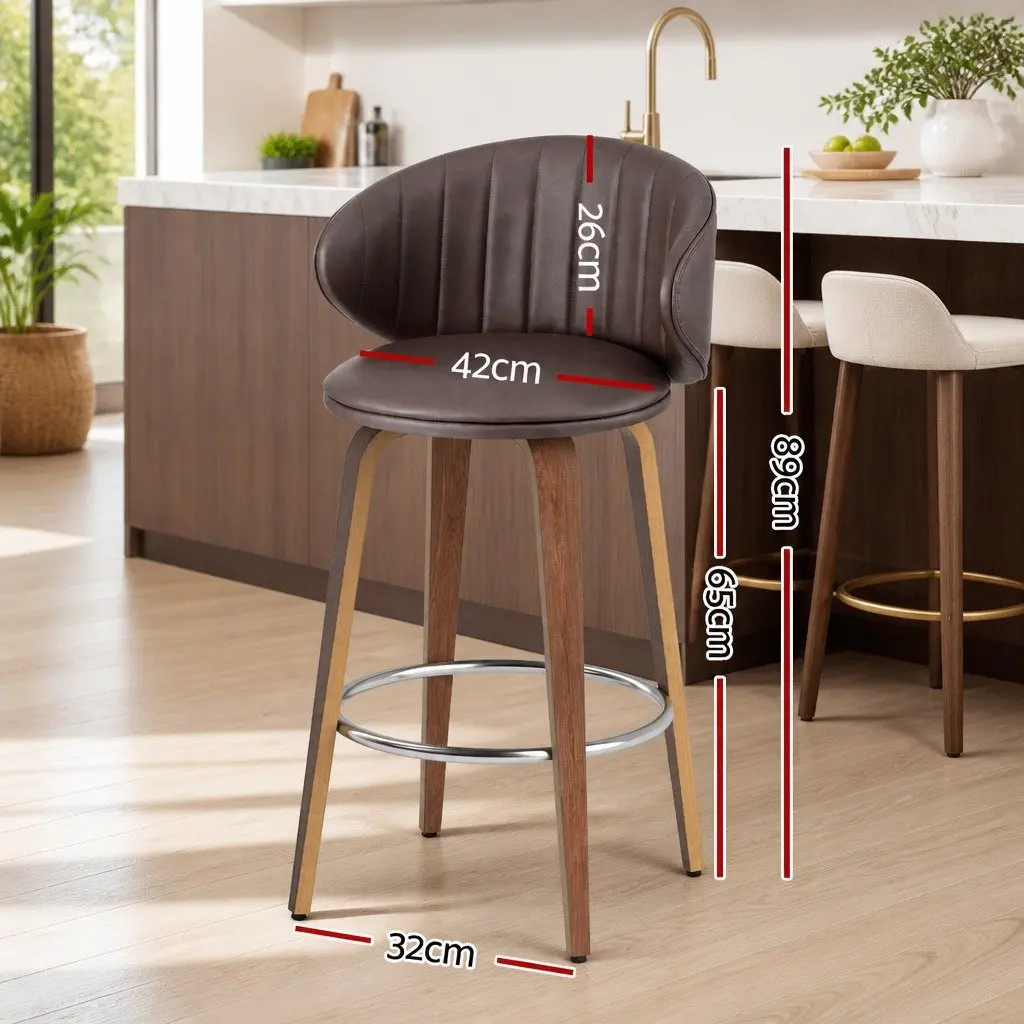 Bar Stools Padded Seat Contoured Backrest 65cm Brown
