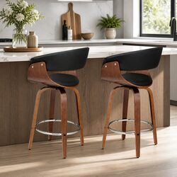 Swivel Seat Bar Stools with Wooden Frame and Chrome Footrest