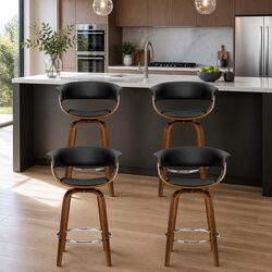 4-Piece Bar Stool Set with Black PU Leather and Wooden Frame