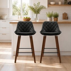 Bar Stools Set of 2 with PU Leather and Bentwood Frame