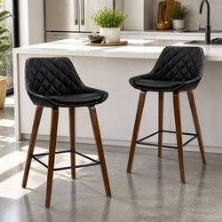 Bar Stools Set of 4 with Bentwood Legs and PU Leather