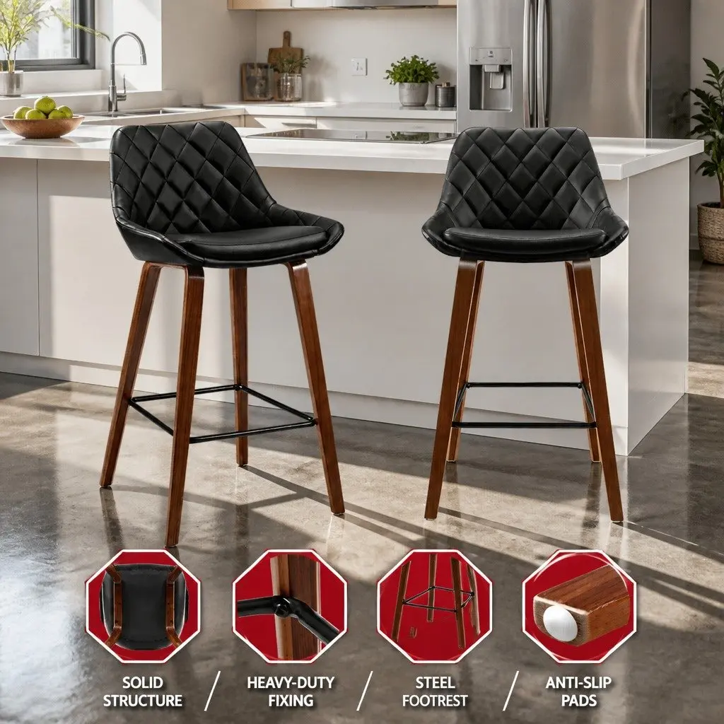 Bar Stools PU Leather Seat with Backrest 68cm Black