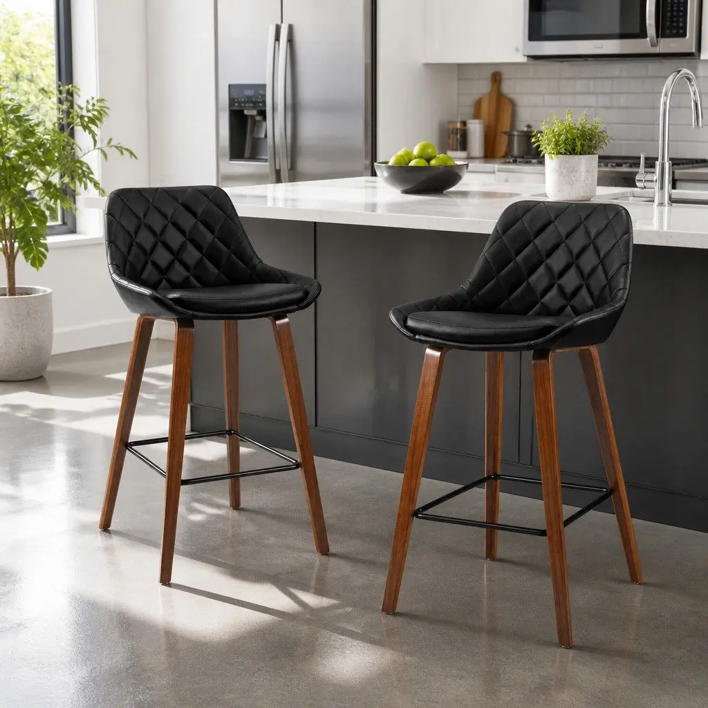 Bar Stools PU Leather Seat with Backrest 68cm Black