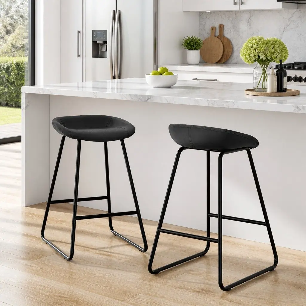 Bar Stools Set of 2 Kitchen Dining Chairs Counter Height Seating Black
