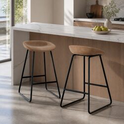 Set of 2 Bar Stools with PU Leather and Metal Frame